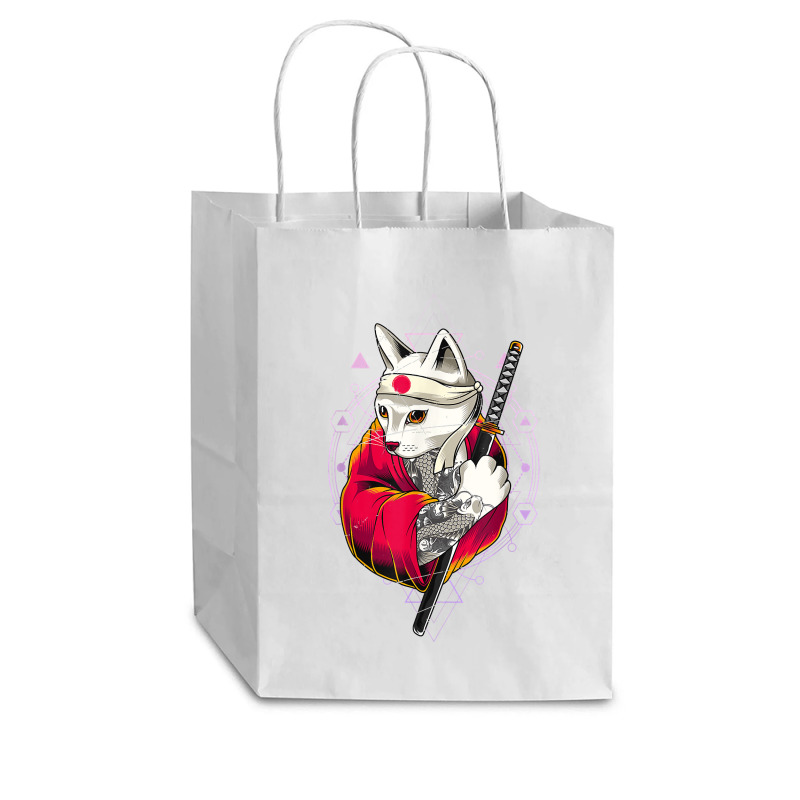 Pagan Occult Japan Flag Kawaii Anime Cat Samurai Pastel Goth T Shirt Cub Paper Bag - 8 X 4 1/2 X 10 1/4 | Artistshot