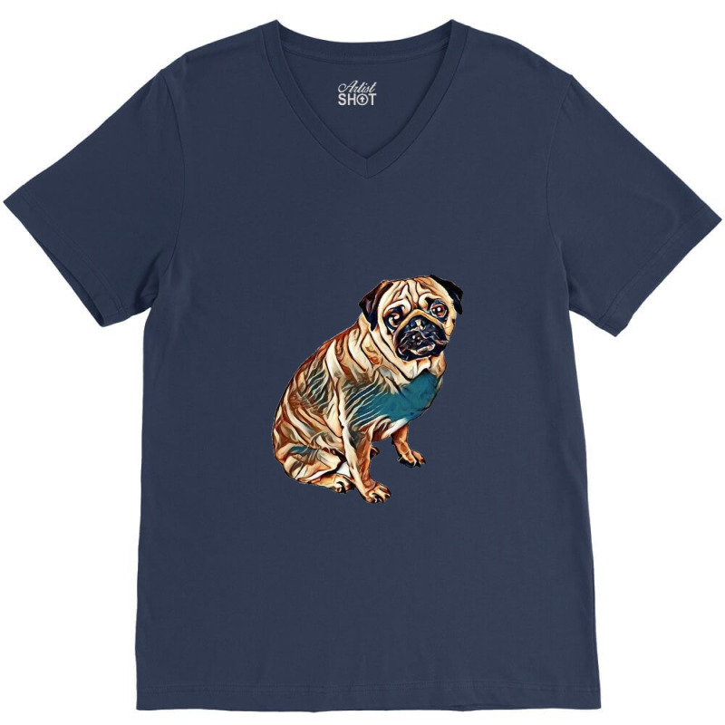 Dog - Pug Breed Sitting On Wh V-neck Tee | Artistshot