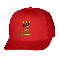 Cute Black Messy Bun Juneteenth Celebrating 1865 Girls Kids Trucker Cap | Artistshot