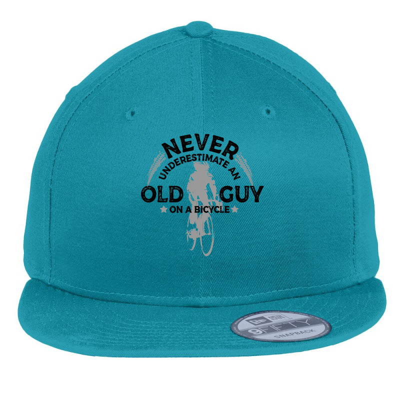 Never Underestimate An Old Guy On A Bicycle Cycling Flat Bill Snapback Cap | Artistshot