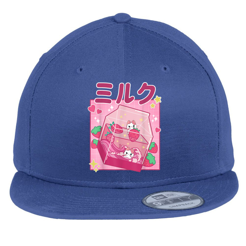 Funny Retro 90s Strawberry Milkshake Carton Kawaii Anime Cat T Shirt Flat Bill Snapback Cap by h.avenaver | Artistshot