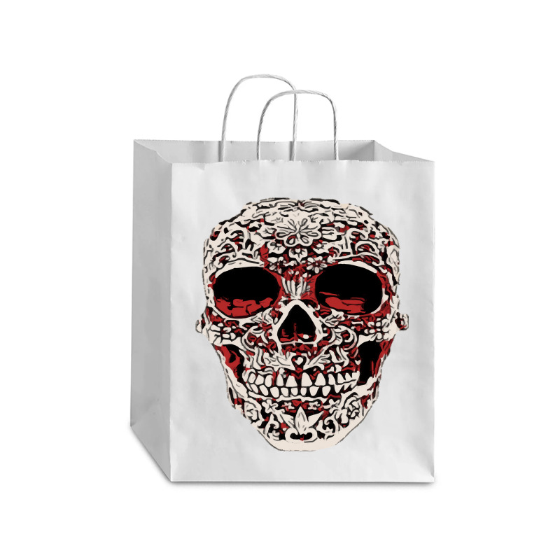 Skull T  Shirt Big Carved Red And White Skeleton Skull Head T  Shirt Debie Paper Bag - 10 X 5 X 13 | Artistshot