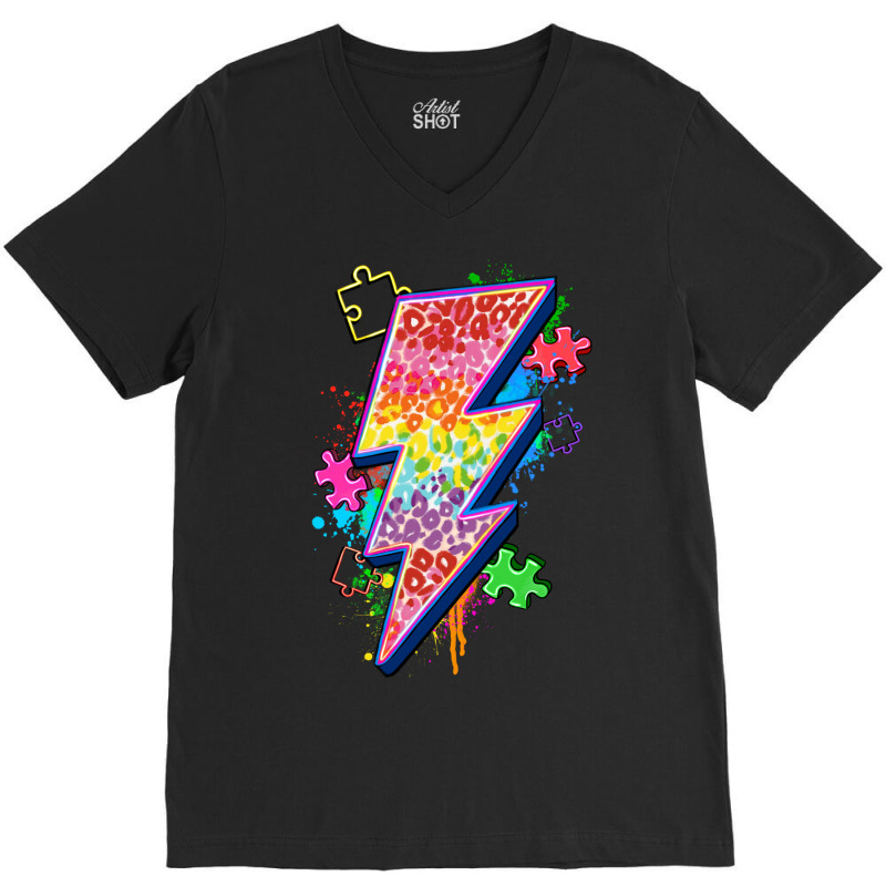 Lightning Bolt Autism V-neck Tee | Artistshot