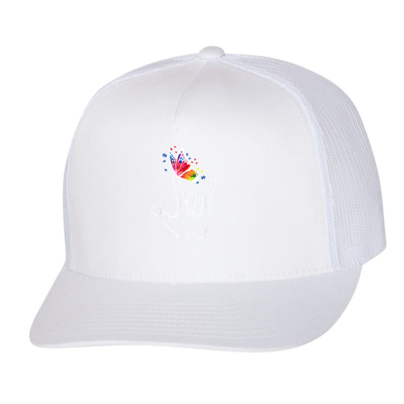 I Love You Hand Sign Language Butterfly Autism Awareness Trucker Cap by PhoebeHaggett | Artistshot