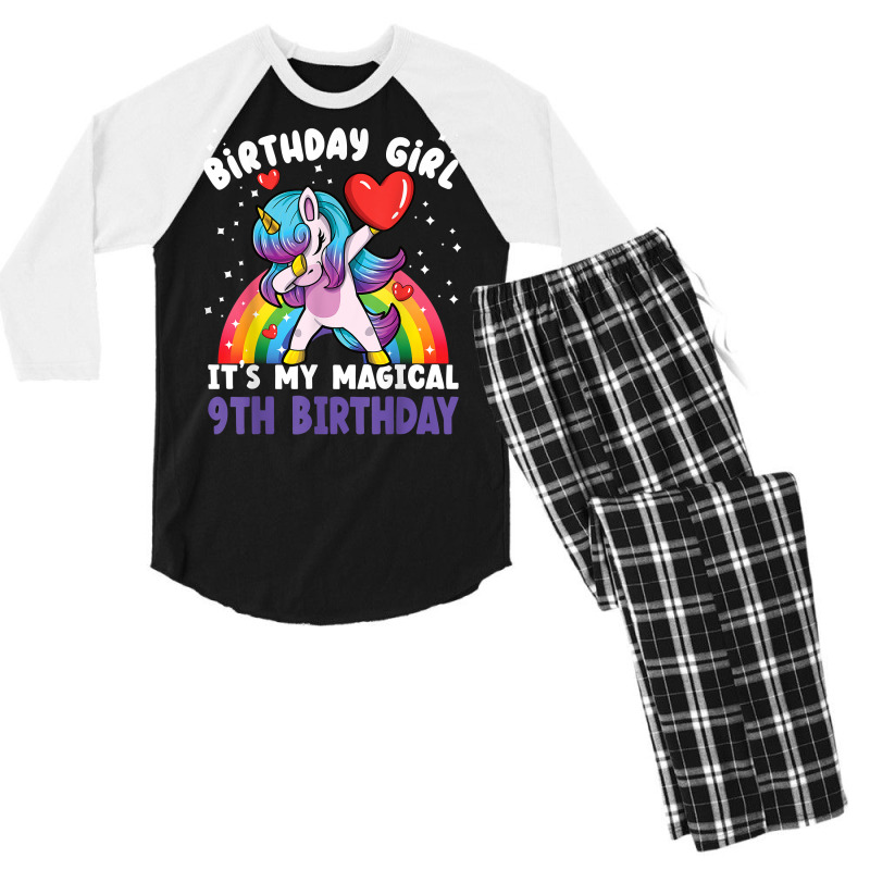 Birthday Girl It's My Magical 9th Birthday Bday Unicorn T Shirt Men's 3/4 Sleeve Pajama Set by zakarimullin | Artistshot