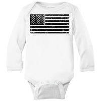 Black American Flag Vintage Distressed Effect Subtle Simple Premium T Long Sleeve Baby Bodysuit | Artistshot