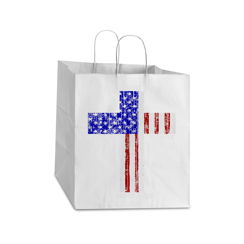 Christian Faith God Family Country Trump 2020 American Flag Funny Gift Take Out Paper Bag - 14 X 10 X 15 1/2 | Artistshot