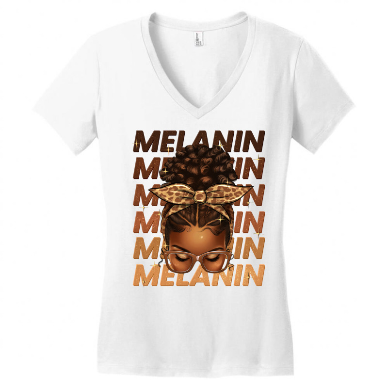 Melanin Afro Messy Bun Women's V-Neck T-Shirt by texasbilliewilder | Artistshot