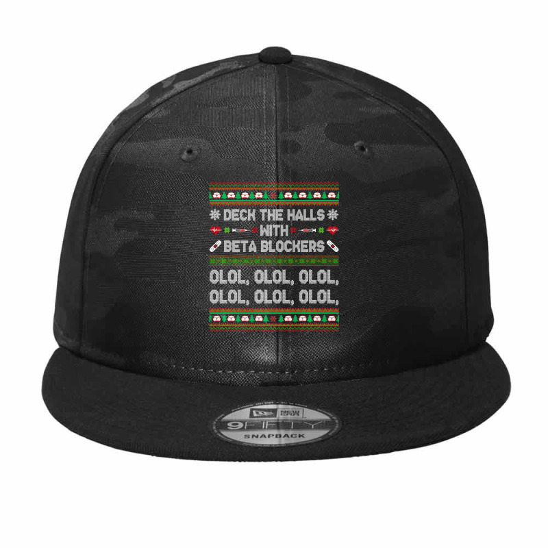 Deck The Halls With Beta Blockers Funny Nurse Christmas Ugly Premium T Camo Snapback by Saiful_Siddique | Artistshot