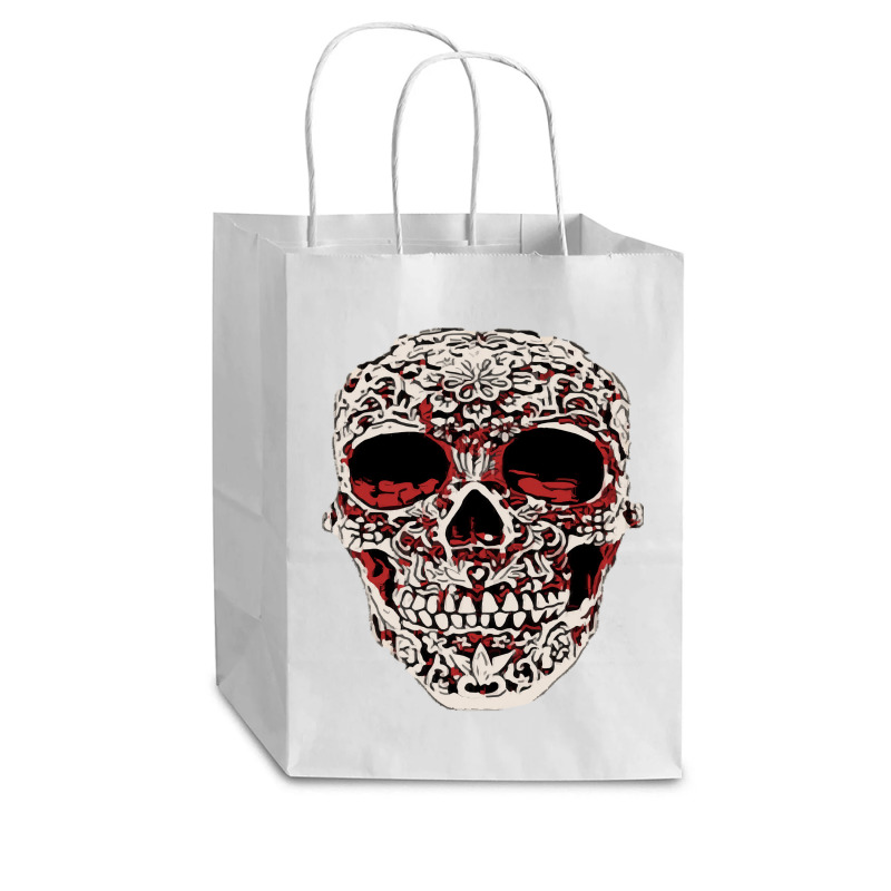 Skull T  Shirt Big Carved Red And White Skeleton Skull Head T  Shirt Cub Paper Bag - 8 X 4 1/2 X 10 1/4 | Artistshot