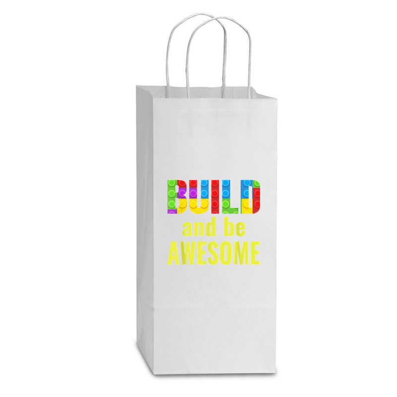 Build And Be Awesome Brick Builder Kids Block Set Builder Double Wine Paper Bag - 6 1/2 X 3 1/2 X 12 3/8 | Artistshot