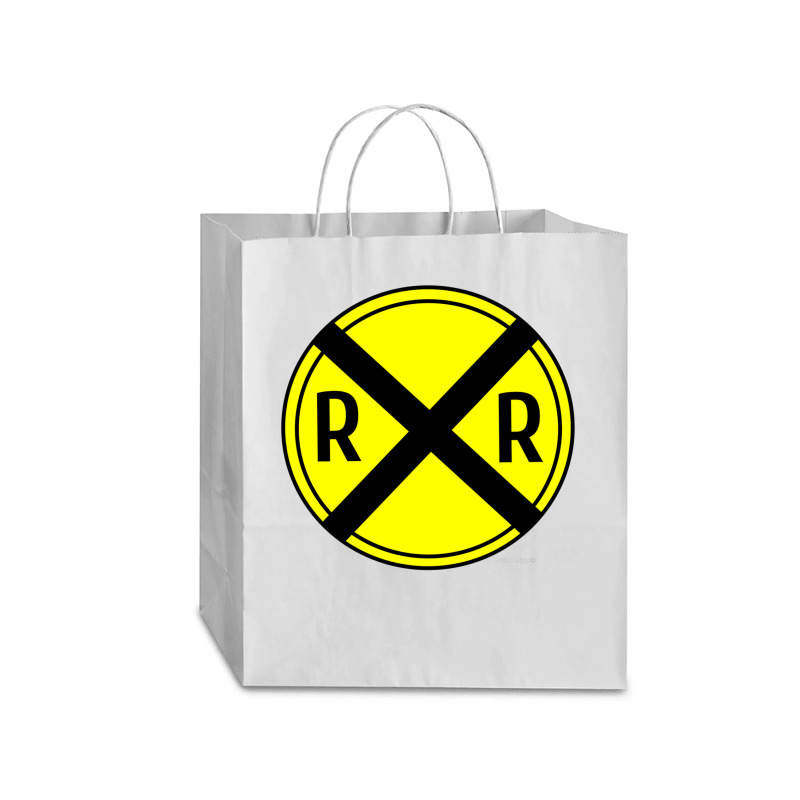 Train Rail Road Crossing On The Road Sign Long Shirt Traveler Paper Bag -13 X 6 X 15 3/4 | Artistshot