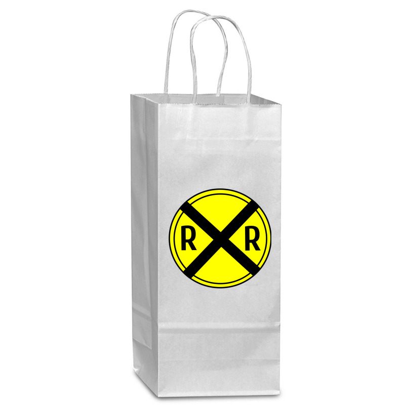 Train Rail Road Crossing On The Road Sign Long Shirt Wine Paper Bag - 5 1/2 X 3 1/4 X 13 | Artistshot