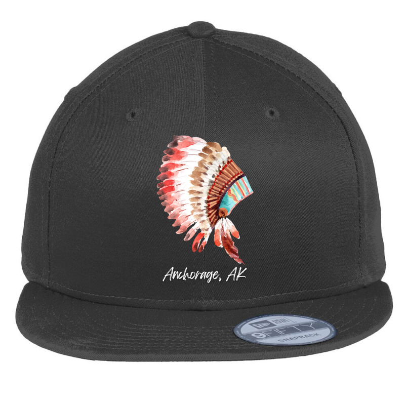 Native Indian Tribal Headdress Art T  Shirt Anchorage Alaska Watercolo Flat Bill Snapback Cap by baroncrona555 | Artistshot