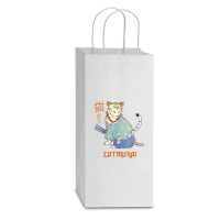 Cat Samurai Catmurai Japanese Warrior Funny Cats With Katana Double Wine Paper Bag - 6 1/2 X 3 1/2 X 12 3/8 | Artistshot