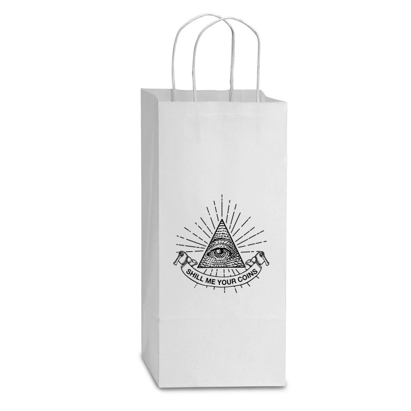 Shill Me Your Coins Illuminati Crypto T Shirt Double Wine Paper Bag - 6 1/2 X 3 1/2 X 12 3/8 | Artistshot