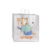 Cat Samurai Catmurai Japanese Warrior Funny Cats With Katana Jumbo Paper Bag - 18 X 7 X 18 3/4 | Artistshot