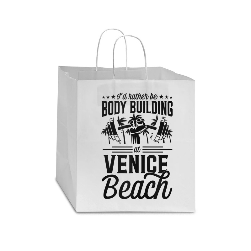 I'd Rather Be Body Building At Venice Weight Lifting Tank Top Star Paper Bag - 13 X 7 X 13 | Artistshot