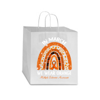 In March We Wear Orange Multiple Sclerosis Awareness Rainbow Star Paper Bag - 13 X 7 X 13 | Artistshot