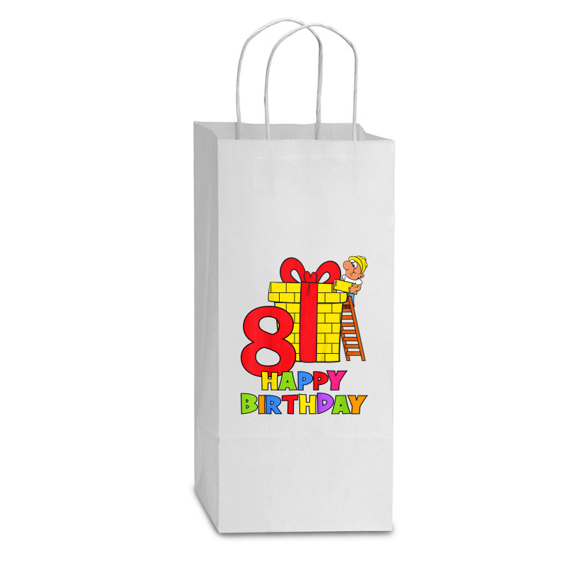 Kids 8 Years Old 8th Birthday Construction Worker Boy Children's Birth Double Wine Paper Bag - 6 1/2 X 3 1/2 X 12 3/8 | Artistshot