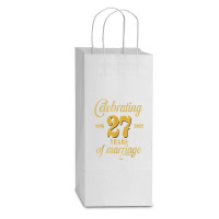 Celebrating 27 Years Of Marriage 27th Wedding Anniversary T Shirt Double Wine Paper Bag - 6 1/2 X 3 1/2 X 12 3/8 | Artistshot