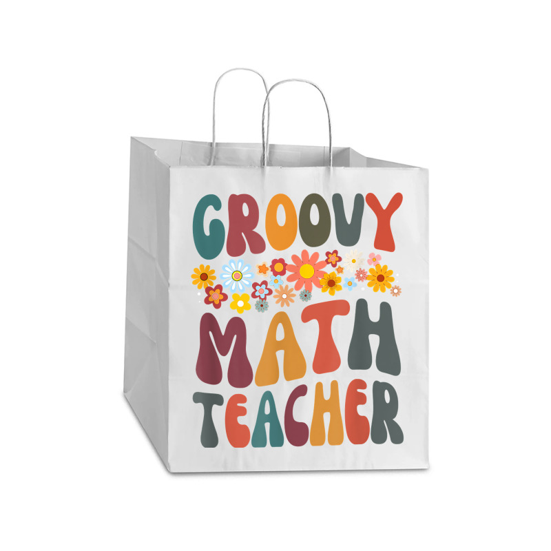 Floral Retro Groovy Math Teacher Matching Student Subject Mens Best Take Out Paper Bag - 14 X 10 X 15 1/2 | Artistshot