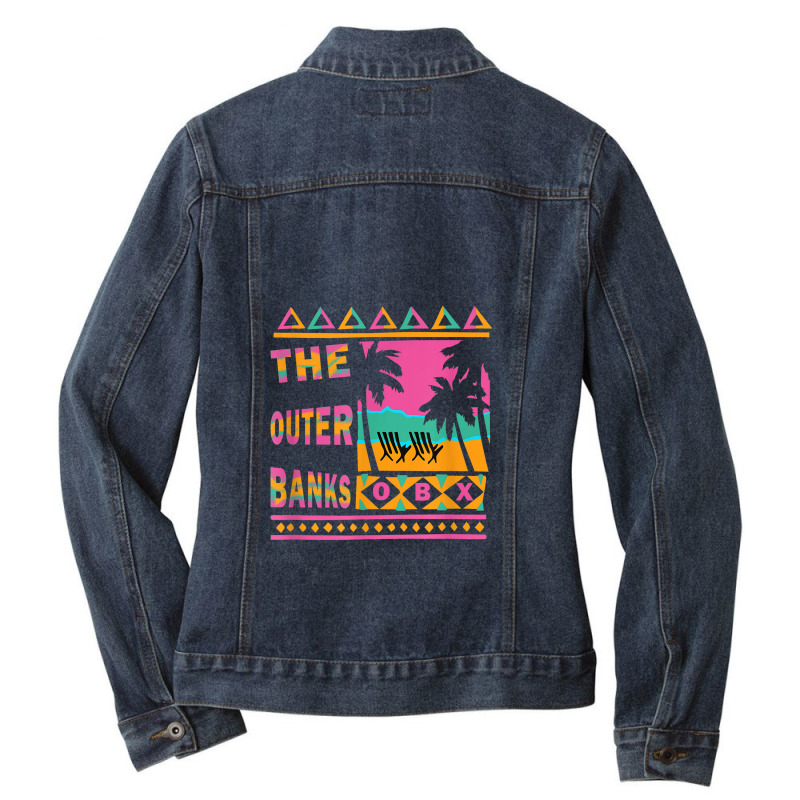 Outer Banks Obx Souvenir With Palm Tree Beach Design Ladies Denim Jacket by Yuh2105 | Artistshot