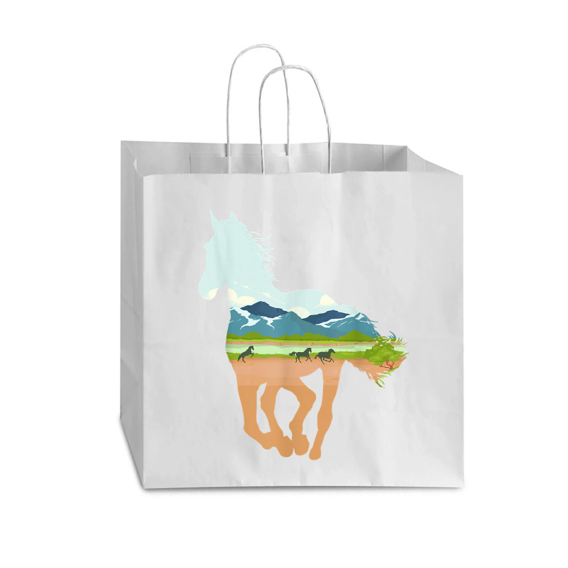 Horse Print With Landscape Horse Lover, Animal Horse Vogue Paper Bag - 16 X 6 X 12 | Artistshot