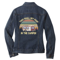 Camping Thou Shall Not Poop In The Camper Retro Vintage Ladies Denim Jacket | Artistshot