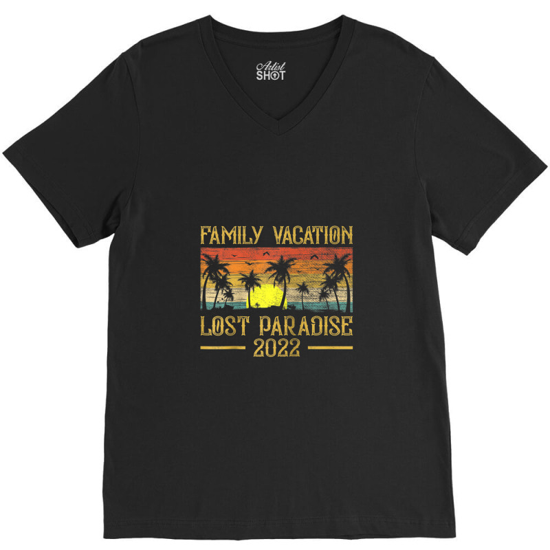 Vintage Sunset Family Vacation 2022 Lost Paradise Beach Raglan Basebal V-Neck Tee by Tiktify | Artistshot