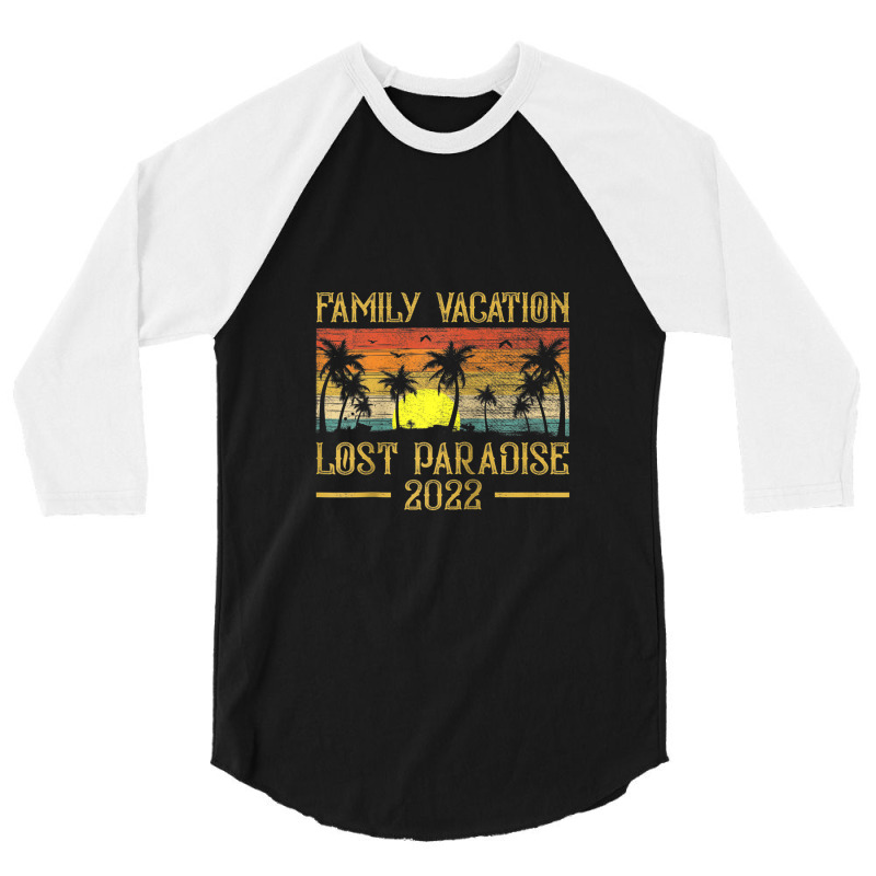 Vintage Sunset Family Vacation 2022 Lost Paradise Beach Raglan Basebal 3/4 Sleeve Shirt by Tiktify | Artistshot