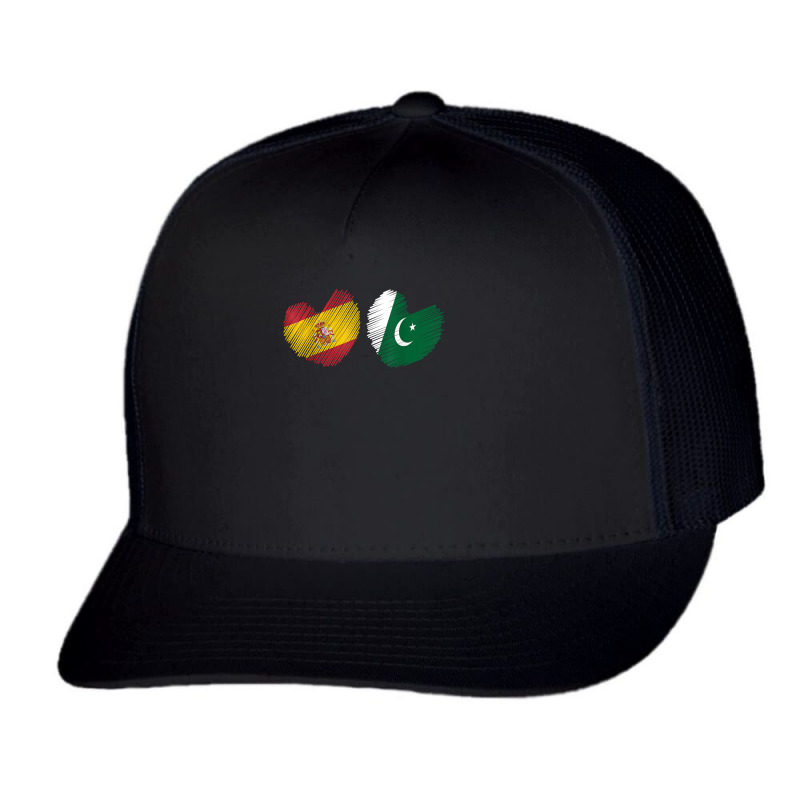 Pakistan Spain Heart Spanish Flag Pakistani Flag Love Heart T Shirt Trucker Cap by hustonfkobar3 | Artistshot