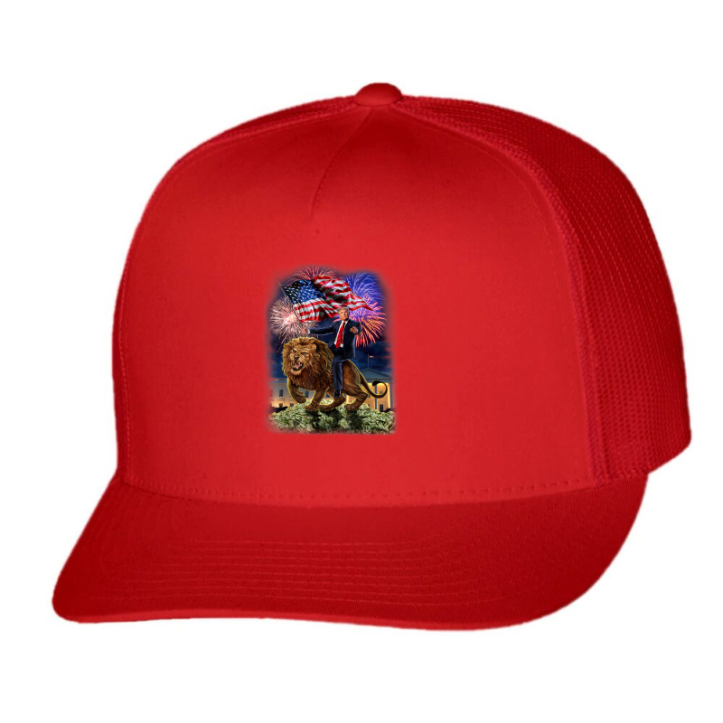 Usa President Donald Trump Rides On A Ferocious Lion Trucker Cap | Artistshot