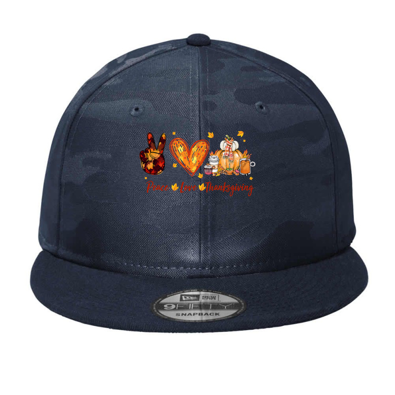 Peace Love Thanksgiving Autumn Season Pumpkin Coffee Lover T Shirt Camo Snapback by Adriana_Torquemada | Artistshot