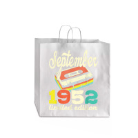 70th Birthday September 1952 Retro Cassette Limited Edition Jumbo Paper Bag - 18 X 7 X 18 3/4 | Artistshot