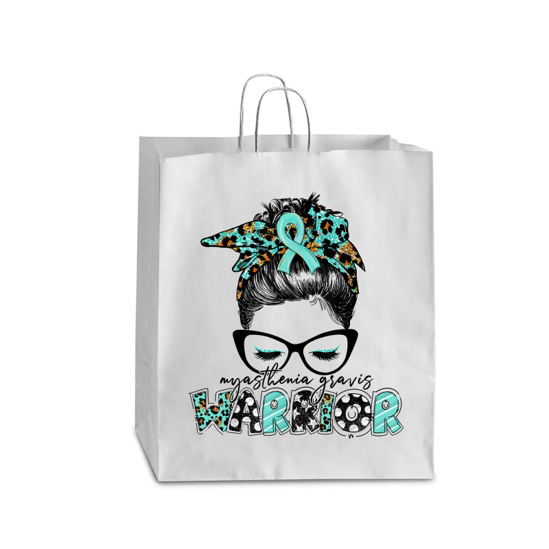 Messy Bun Women Teal Ribbon Myasthenia Gravis Warrior T Shirt Queen Paper Bag - 16 X 6 X 19 1/4 | Artistshot