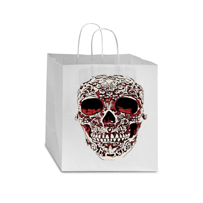 Skull T  Shirt Big Carved Red And White Skeleton Skull Head T  Shirt Star Paper Bag - 13 X 7 X 13 | Artistshot