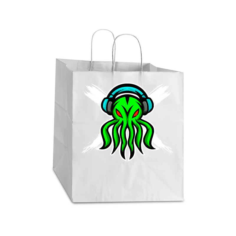 Skull Octopus Music Lover T  Shirt Skull Octopus Music Lover T  Shirt Take Out Paper Bag - 14 X 10 X 15 1/2 | Artistshot