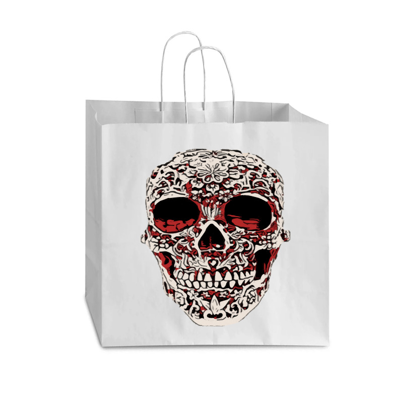 Skull T  Shirt Big Carved Red And White Skeleton Skull Head T  Shirt Vogue Paper Bag - 16 X 6 X 12 | Artistshot