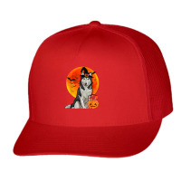 Dog Halloween Siberian Husky Jack O Lantern Pumpkin Trucker Cap | Artistshot