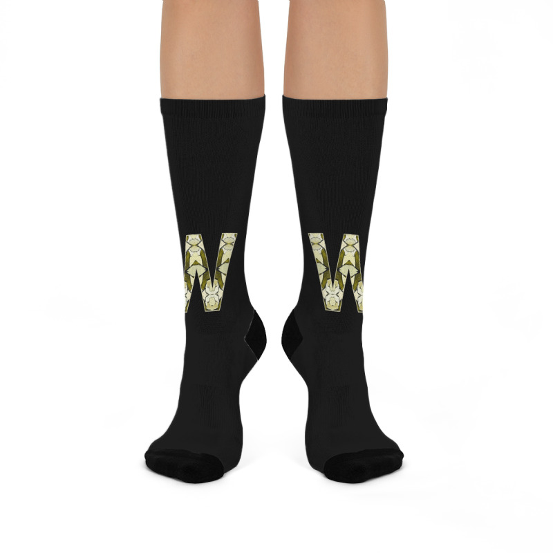 Letter W T  Shirt Letter W Monogram Olive Green Abstract Pattern Paint Crew Socks | Artistshot