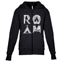 Roam Text Stack Explore Nature Camping Vintage Youth Zipper Hoodie | Artistshot