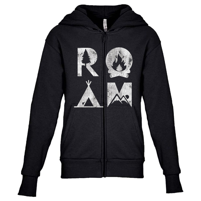 Roam Text Stack Explore Nature Camping Vintage Youth Zipper Hoodie by hoainv | Artistshot