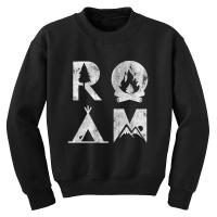 Roam Text Stack Explore Nature Camping Vintage Youth Sweatshirt | Artistshot