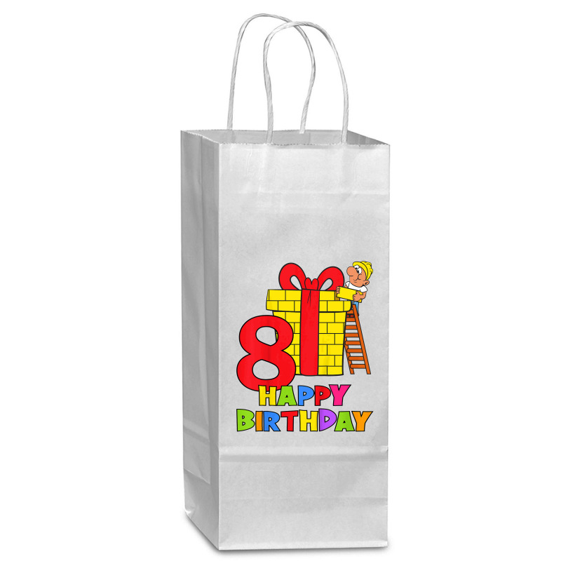 Kids 8 Years Old 8th Birthday Construction Worker Boy Children's Birth Wine Paper Bag - 5 1/2 X 3 1/4 X 13 | Artistshot