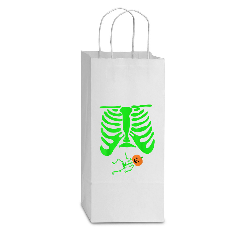 Halloween Green Skeleton X Ray Pregnant Jack O Lantern Double Wine Paper Bag - 6 1/2 X 3 1/2 X 12 3/8 | Artistshot