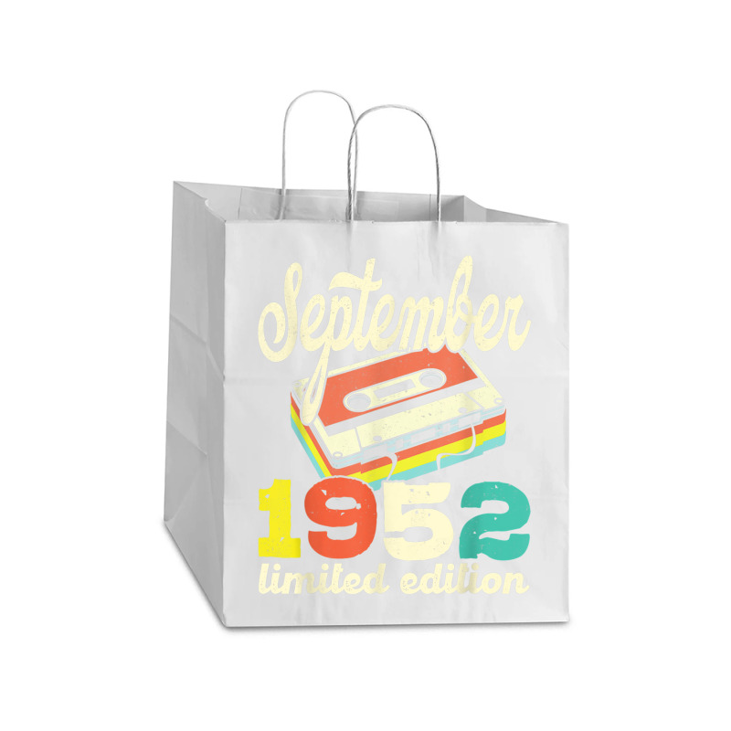 70th Birthday September 1952 Retro Cassette Limited Edition Take Out Paper Bag - 14 X 10 X 15 1/2 | Artistshot