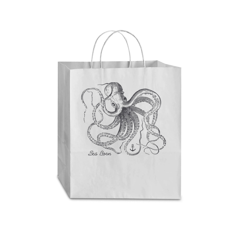 Vintage Black Octopus Marine Biologist Ocean Sea Life 5 Traveler Paper Bag -13 X 6 X 15 3/4 | Artistshot