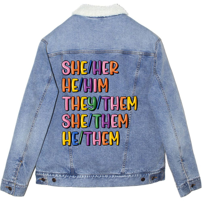 Lgbtq Pronouns Unisex Sherpa-lined Denim Jacket | Artistshot