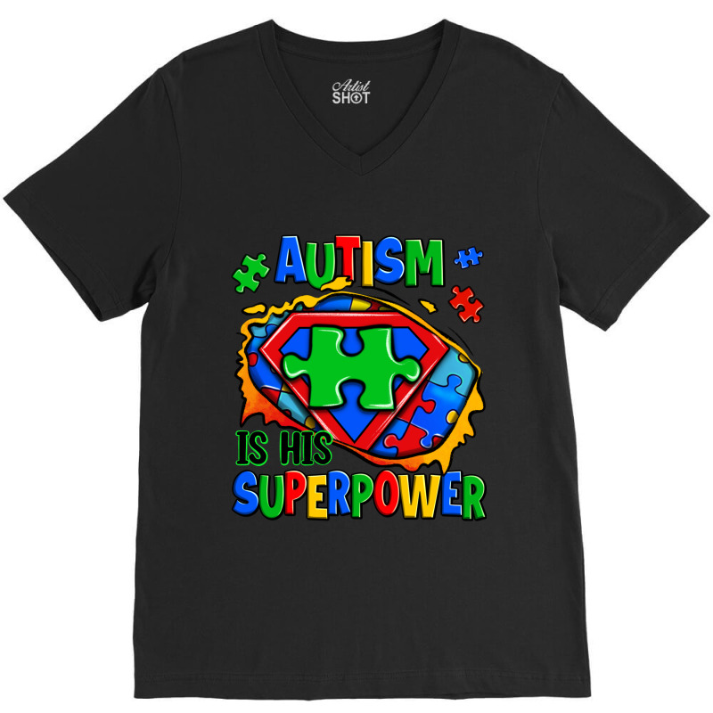 Autism Is His Superpower Ripped V-neck Tee | Artistshot